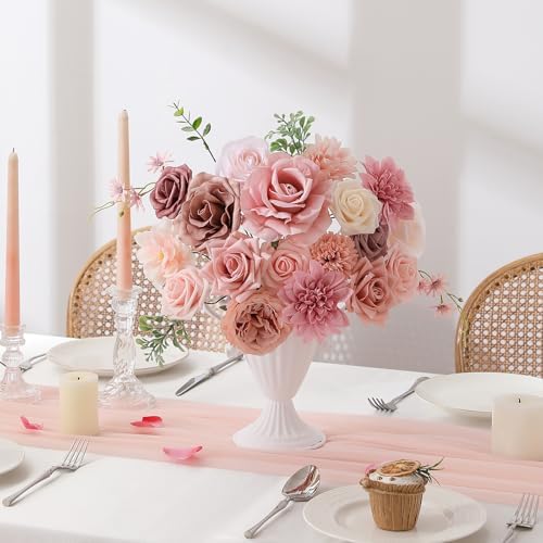 Floweroyal Artificial Flowers Fake Rose Flowers Dahlia with Stems for DIY Wedding Bridal Bouquets, Baby Shower, Floral Arrangement, Table Centerpieces, Home Decorations - Image 7
