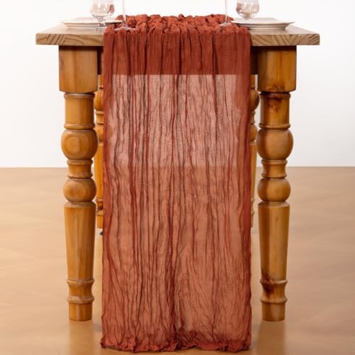 DeZerlor Terracotta Cheesecloth Table Runners 2 Pack Fall Runners - Image 3