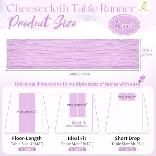 4 Pack Lilac Purple Cheesecloth Table Runner 17x108 Inches Boho Home Decor - Image 2