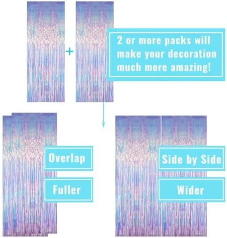 GOER 3.2 ft x 6.5 ft Metallic Tinsel Foil Fringe Curtains Party Photo Backdrop Party Streamers for Mermaid Birthday Party Decorations(3 Packs,Iridescent) - Image 6