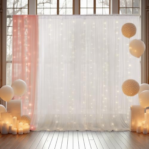 30x8ft White Tulle Backdrop Curtain with Lights String for Parites, Sheer Backdrop Curtains for Wedding Baby Shower Birthday Party Photo Shoot Decorations - Image 4