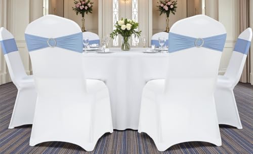 MDS Pack of 125 Spandex Chair Sashes for Wedding Party & Event – Baby Blue - Image 6