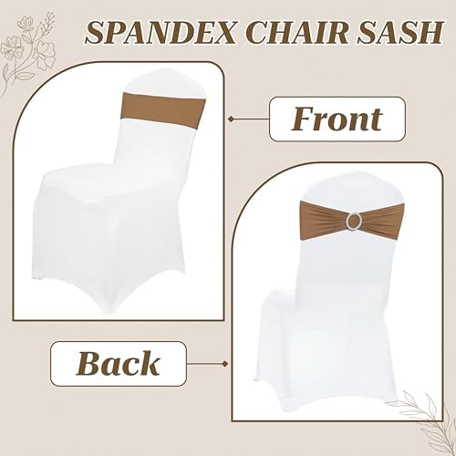 MDS Pack of 100 Spandex Chair Sashes for Wedding Party & Event – Mocha - Image 4