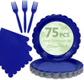 Mulbozy 75 Pcs Royal Blue Paper Plates and Napkins&Forks for Party,25-7" by Mulbozy