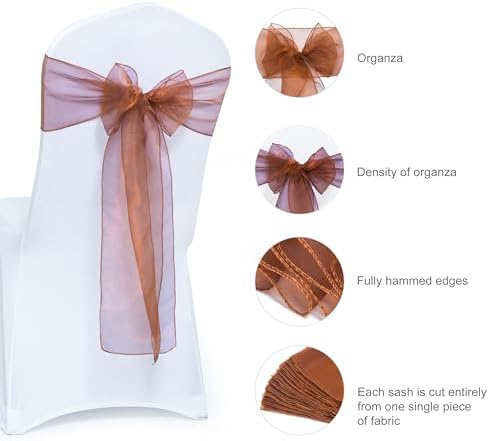 MDS Pack of 125 Organza Chair Sashes for Wedding & Event Décor – Bronze - Image 6