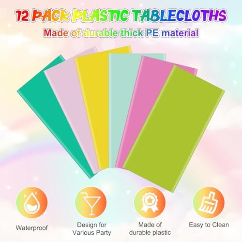 12 Pack Hawaiian Plastic Tablecloth for Rectangle Tables, Pink Green Yellow Tropical Disposable Table Cover, Luau Rectangle Table Cloth for Summer Flamingo Birthday Picnic Party Supplies Decorations - Image 3