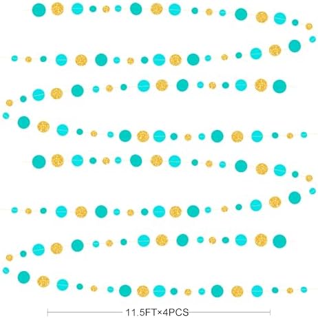Teal Gold Party Polka Dot Garland Banner Aqua Turquoise Glitter Gold Hanging Paper Circle Dots Streamer for Birthday Wedding Shower Engagement Bridal Shower Retirement Party Decorations Supplies - Image 2
