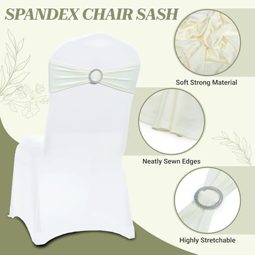 MDS Pack of 25 Spandex Chair Sashes for Wedding Party & Event – Ivory - Image 3