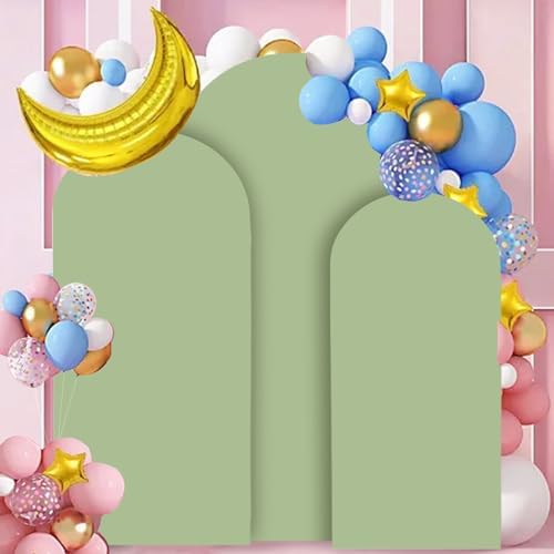 FANPROMS Arch Cover Set of 3 Sage Green Arch Cover Spandex Arch Backdrop Cover Chiara Round Top Arched Covers Backdrop Fabric for Wedding 5FT 6FT 7FT Party Arches Covers for Birthday Baby Shower - Image 5