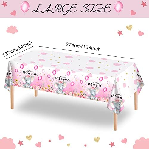 3 Pack Elephant Baby Shower Decorations - Plastic Tablecloth Table Cover Backdrop for Boy Girl Gender Party Supplies, 54 x 108 Inch, Pink - Image 4