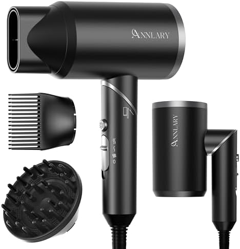 ANNLARY Hair Dryer Blow Dryer with Diffuser, Plasma Ion Hairdryer with Comb by ANNLARY