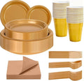 MirthMood 350PCS Gold Plastic Plates,Gold Disposable Plates –Plastic Plates Set Includes 50 Dinner,50 Dessert Plate,50 Cup&50 Napkins, 50 gold Silverware for Wedding& Parties& Birthday by LUODA