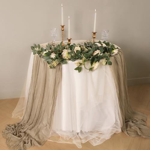Snowkingdom 6 PCS Nude Brown Cheesecloth Table Runner, Taupe Light Tan 120 inch Long Boho Gauze Sheer Runner for Wedding Baby Shower Birthday Christmas Holiday Party Table Decorations - Image 5