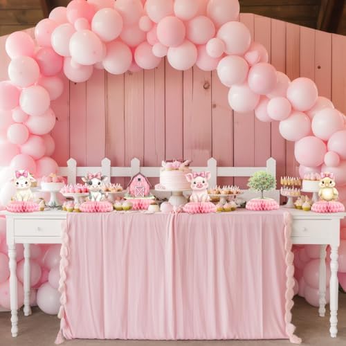 12 Pcs Pink Farm Baby Shower Decorations for Girl - Girl Farm Baby Shower Centerpieces for Tables - Pink Farm Animals Honeycomb Table Decor with Barn Cow Pig for Girl Baby Shower 1st Birthday - Image 5