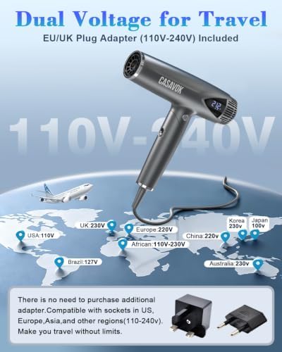 Dual Voltage Hair Dryer for Travel,Foldable Hair Dryer with Diffuser - Image 2
