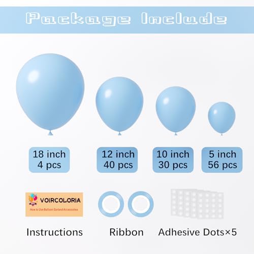 Voircoloria 130pcs Light Blue Balloons Garland Arch Kit, 18 12 10 5 Inch - Image 2