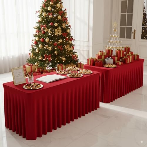4 Pack Red Tablecloths Spandex Table Covers 6ft for Christmas Decor - Image 4