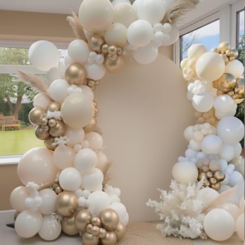 Sand White Gold Balloon Arch Kit, 140Pcs Beige Nude White Balloon with Metallic Gold Balloon Garland Kit for Boho Birthday Wedding Baby Shower Bridal Shower Engagement Prom Party Decorations - Image 3