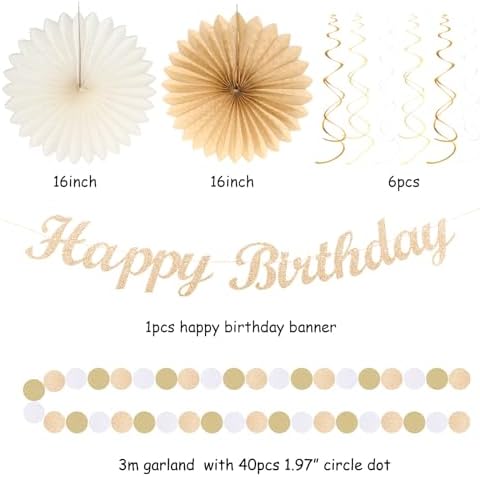 Champagne-Gold Beige Fall Boho Birthday Party-Decorations - 21pcs Autumn Neutral Retro Happy Banner,Girl One Sweet Peach Paper Streamers Lanterns,Tissue Pom Poms Fan,Rustic Backdrop Decor Huglony - Image 3