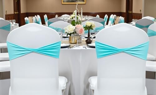 Pack of 25 Spandex Chair Sashes Without Slider Buckles – Aqua Blue - Image 6