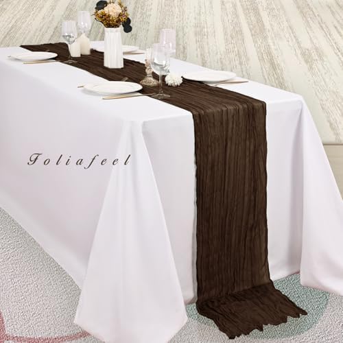 10FT 12 Pack Brown Cheesecloth Table Runner 20 x 120 Inch Long Boho Fabric Rustic Cheese Cloth Table Runner for Wedding Bridal Shower Baby Shower Gauze Sheer Birthday Party Table Decorations - Image 4