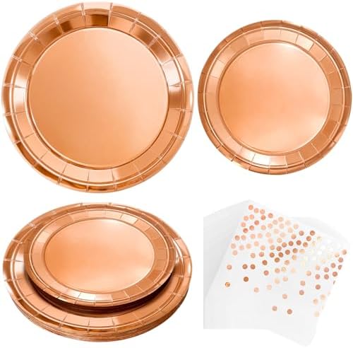 Rose Gold Paper Plates and Polka Dot Napkins, 75 Pcs Party Decorations by Unknown