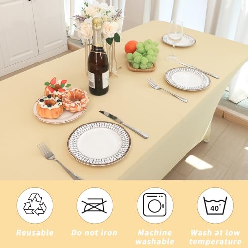 Fixwal 3 Pack 6FT Champagne Tablecloth Rectangle Spandex Fitted Table Cover - Image 6