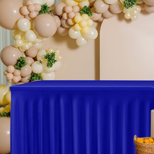 2 Pcs Royal Blue Spandex Table Covers 6ft Rectangle Ruffle Skirts for Party - Image 6