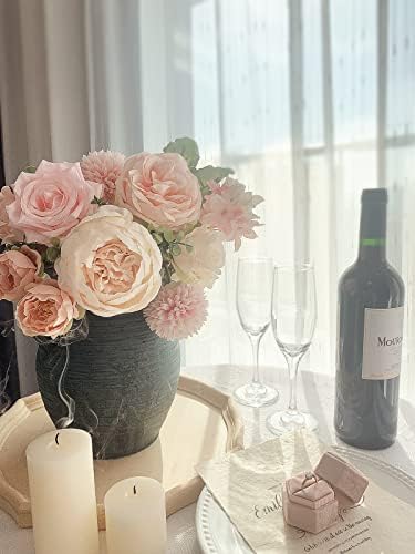FACINOC Peonies Artificial Flowers Pink Silk Roses Blush Peony Bulk for DIY Wedding Bouquet Bridal Shower Decorations Fake Floral Arrangement Party Table Centerpieces Home Decor Indoor Peach Box 20pcs - Image 3