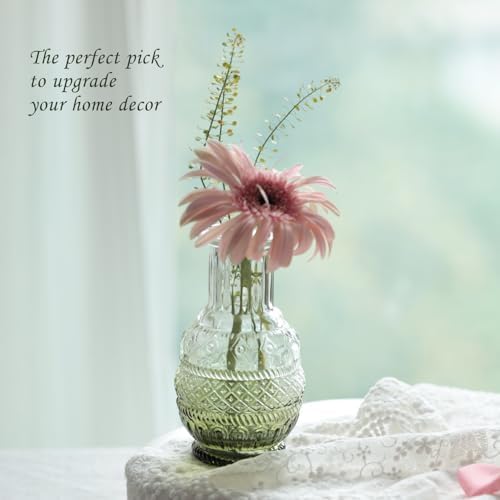 Bud Vases Set of 12,Glass Bud Vases in Bulk,Small Flower Vases for Centerpieces,Mini Vintage Vase for Wedding, Home Table Decor,Christmas,Party Decoration,Green - Image 2