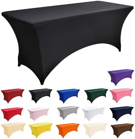 6-Pack 4ft Spandex Black Table Covers for Rectangular Folding Tables - Wrinkle Resistant Stretch Tight Table Cloths - Ultimate Fitted Table Protector for Parties, Trade Shows, and Wedding - Image 3