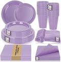 Lavender Plastic Party Plates 50Guests Disposable Purple Plates&Napkins Set by UseOnceDoneRight