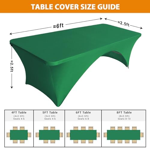 Eurmax USA 2-Pack Spandex Table Cover 6 ft. Fitted 30+ Colors Polyester Tablecloth Stretch Spandex Table Cover-Table Toppers,6 FT Table Cover Open Back (Emerald Green) - Image 7