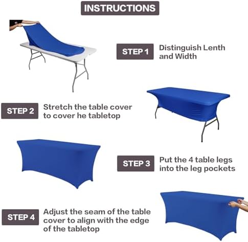 IVAPUPU 8FT Table Cloth for Rectangular Spandex Royal Blue Table Cover - Image 4