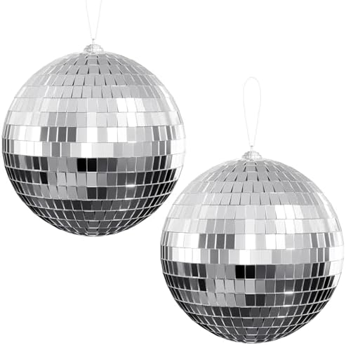 Youdepot Disco Ball 4 Inch 2-Pack, Silver Mirror Balls with Hanging Strings by Youdepot