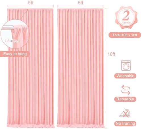 10 x 10 Dusty Pink Backdrop Curtains with Light String for Party - Image 5