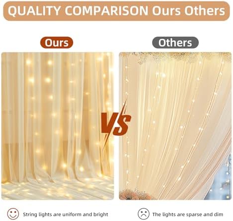 10x10FT Champagne Wrinkle Free Backdrop Curtains with Lights String for Parties - Photo Curtain Backdrop with Lights for Wedding Decorations, Bridal Baby Shower Birthday Party Photography Background - Image 3