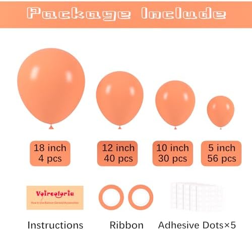 Voircoloria 130pcs Peach Balloons Garland Arch Kit, 18 12 10 5 Inch - Image 2