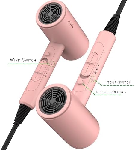 FUNTIN Hair Dryer, Blow Dryer with Diffuser Brush for Women 4C Thick Hair Ionic Hair Dryer(Baby Pink) - Image 3
