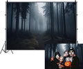 Dark Misty Forest Backdrop for Horror Halloween Eve Party Black Spooky Foggy Woods Pathway Scary Movie Pine Tree Background Nature Photography Studio Photo Booth Props 8x6ft by CRTPODHomeDecor