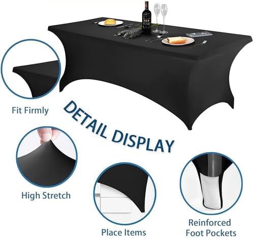 6FT Black Table Cloth - 1 Pack Fitted Stretch Rectangle Spandex Tablecloth, Washable Table Cover for Party, Picnic, Wedding, Banquet, Birthday and Festival(30" x 72") - Image 5