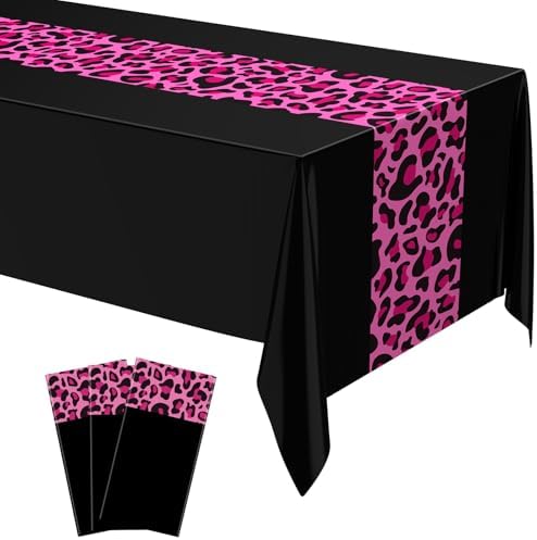 Buryeah 3 Pcs 54 x 108'' Plastic Disposable Leopard Tablecloth, Pink Black by Buryeah