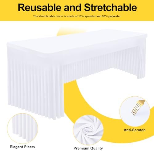Smiry Spandex Open Back Tablecloth,Elastic Fitted Stretch Tablecloth for 6FT Rectangle Tables,Waterproof Washable Table Cover Skirt for Outdoor, Wedding, Banquet & Parties (White, 72Lx30Wx30H Inch) - Image 2