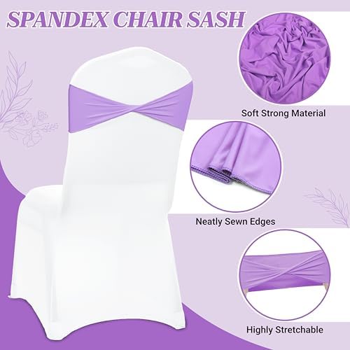 MDS Pack of 100 Spandex Chair Sashes Without Slider Buckles – Lavender - Image 3