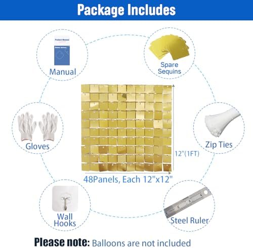 Ozikutech 48 Pcs Light Gold Shimmer Wall Backdrop Panels for Party Decor - Image 2