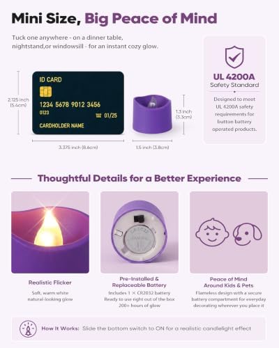 Homemory 50-Pack Purple Flameless Battery Tea Light Candles, 200+ Hours - Image 2