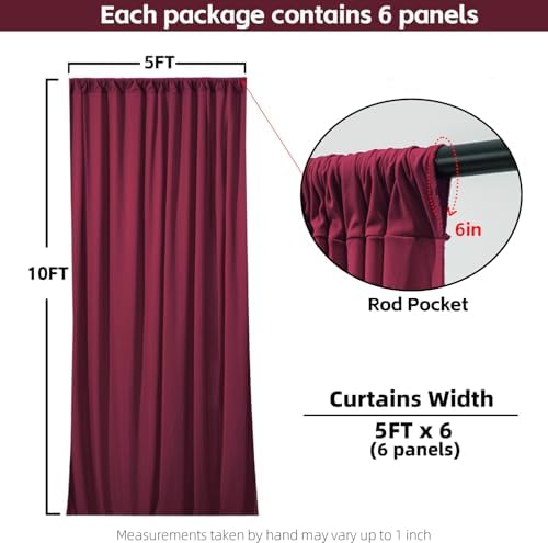 30x10FT Burgundy Backdrop Curtains for Wedding Parties, Wrinkle Free Photo Backdrop Curtains for Wedding Birthday Party Baby Shower, Fabric Drape with Rod Pockets 5ft x 10ft, 6 Panels - Image 5