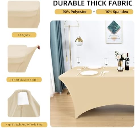 2-Pack 4ft Spandex Table Covers for Rectangular Folding Tables - Wrinkle Resistant Stretch Tight Table Cloths - Ultimate Fitted Table Protector for Parties, Banquet, and Wedding - Image 2