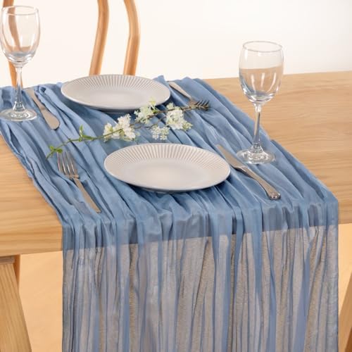 Dusty Blue Fall Cheesecloth Table Runner Boho Dinning Kitch Decor 10ft - Image 6