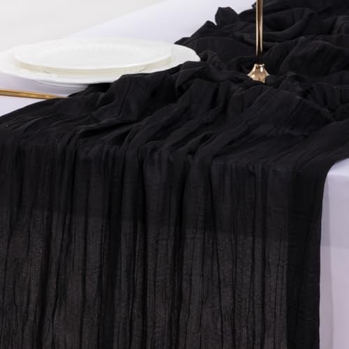 Black Table Runner Halloween Fall Cheesecloth Wedding Birthday Party Decor - Image 6